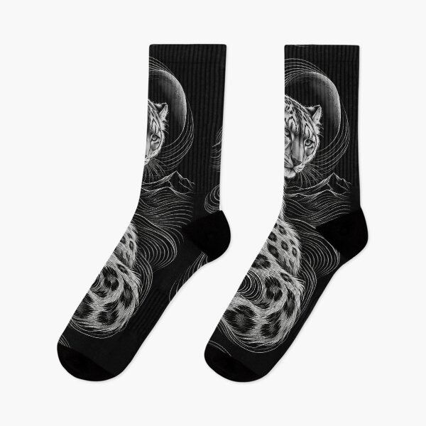 Artikelvorschau, Snow Leopard Black and White Wildlife Art – Flowing Lines and Mountains entworfen und verkauft von ManJiangHong.
