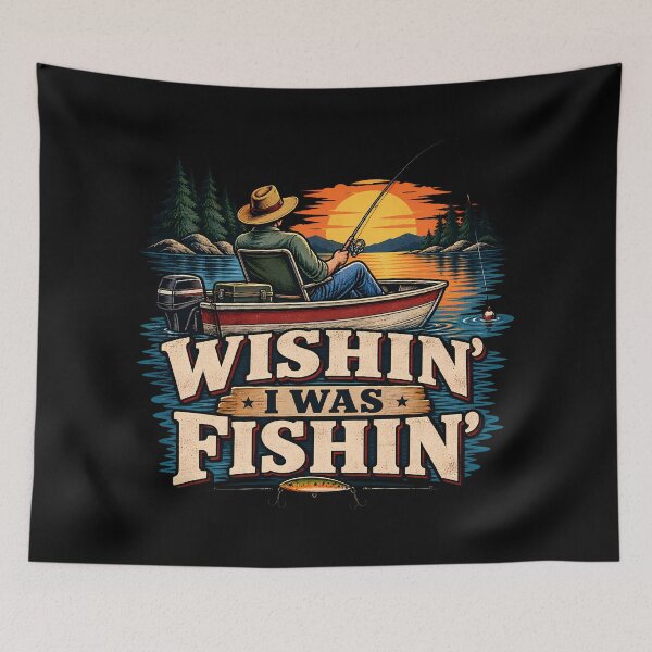 Item preview, Wishin I Was Fishin Funny Angler Fishing Boat Retro  designed and sold by Photo-Sphere101.