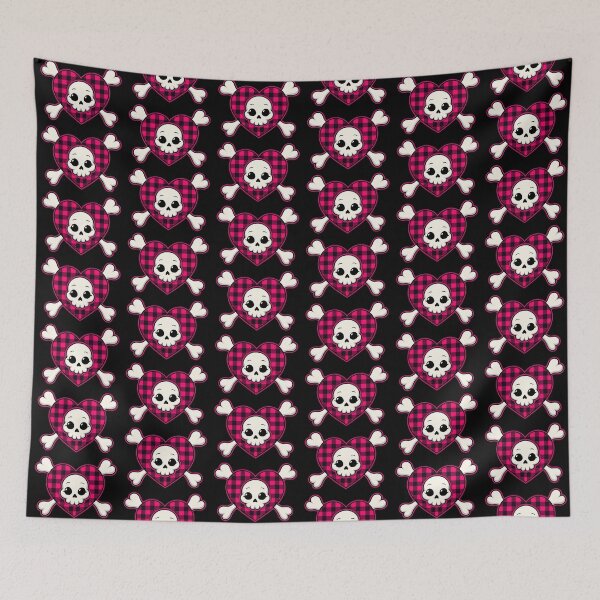 Item preview, Pink Plaid Skull and Crossbones Heart designed and sold by MoonlitNeko.