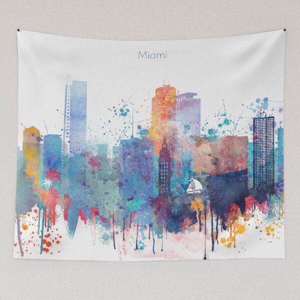 Item preview, Miami watercolor skyline design  designed and sold by DimDom.