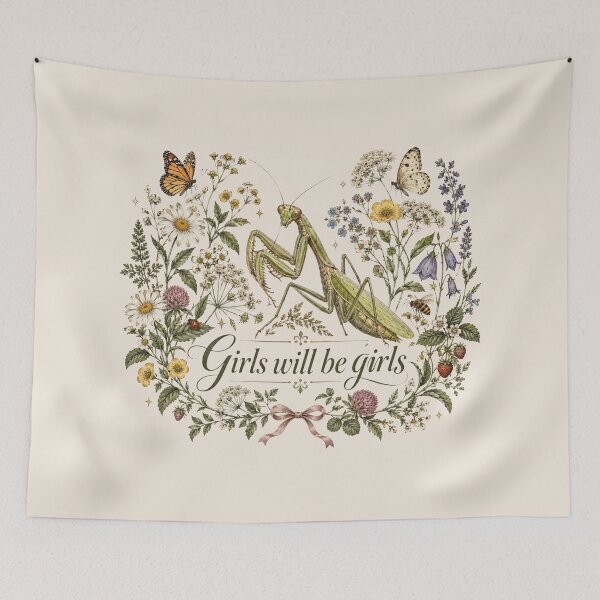 Item preview, Girls will be girls, Funny Praying Mantis Feminist Shirt, Insect Lover Gift, Science Teacher Gift, Wildflower Nature Design designed and sold by Cchotlan.