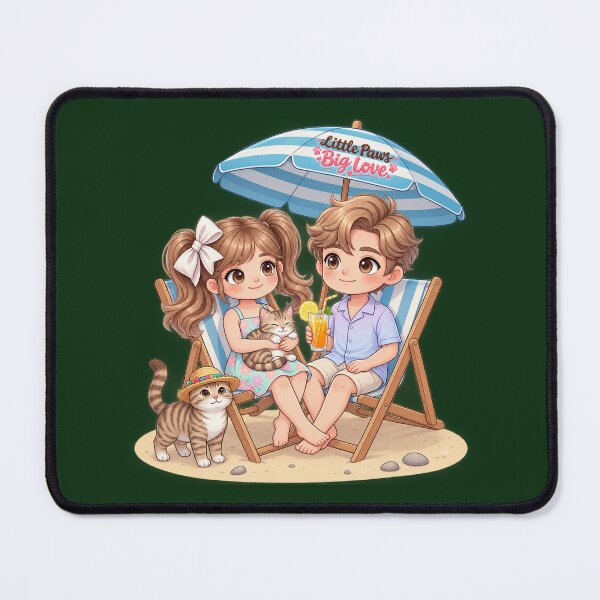 Item preview, Summer Beach Cat Couple – Cute Kawaii Chibi Love by the Sea designed and sold by Meluna-studio.