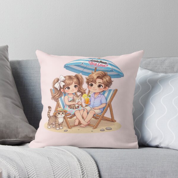Item preview, Summer Beach Cat Couple – Cute Kawaii Chibi Love by the Sea designed and sold by Meluna-studio.