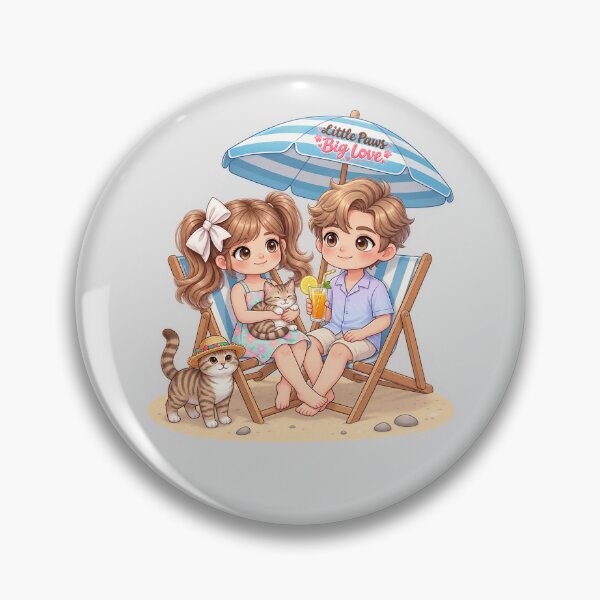 Item preview, Summer Beach Cat Couple – Cute Kawaii Chibi Love by the Sea designed and sold by Meluna-studio.