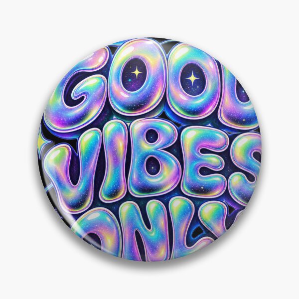 Item preview, Good Vibes Only Holographic Space Bubble Letters Y2K Design designed and sold by @SHINTOSARTSTORE.