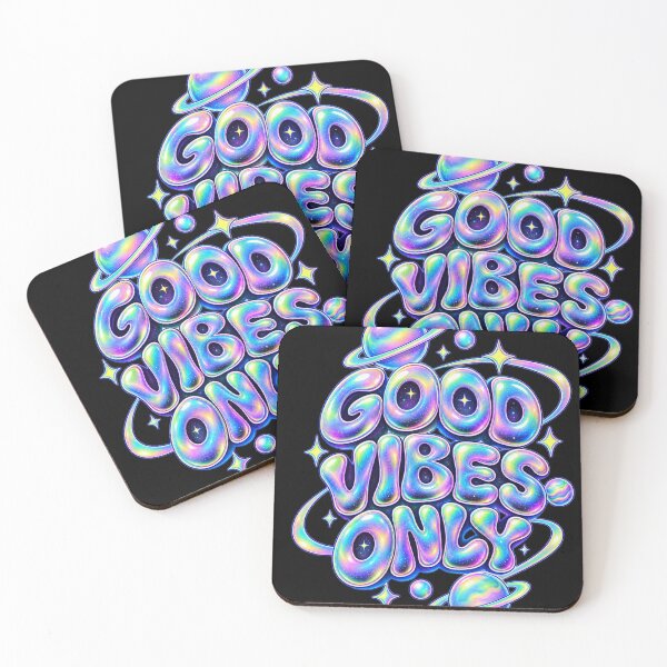 Item preview, Good Vibes Only Holographic Space Bubble Letters Y2K Design designed and sold by @SHINTOSARTSTORE.