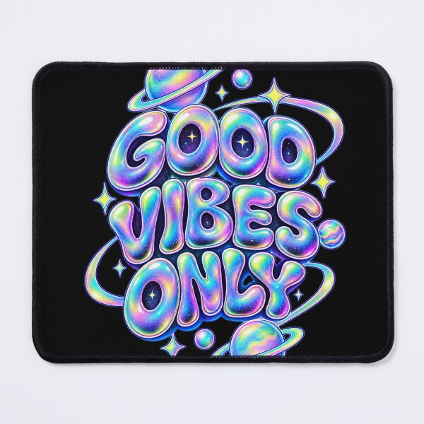 Item preview, Good Vibes Only Holographic Space Bubble Letters Y2K Design designed and sold by @SHINTOSARTSTORE.