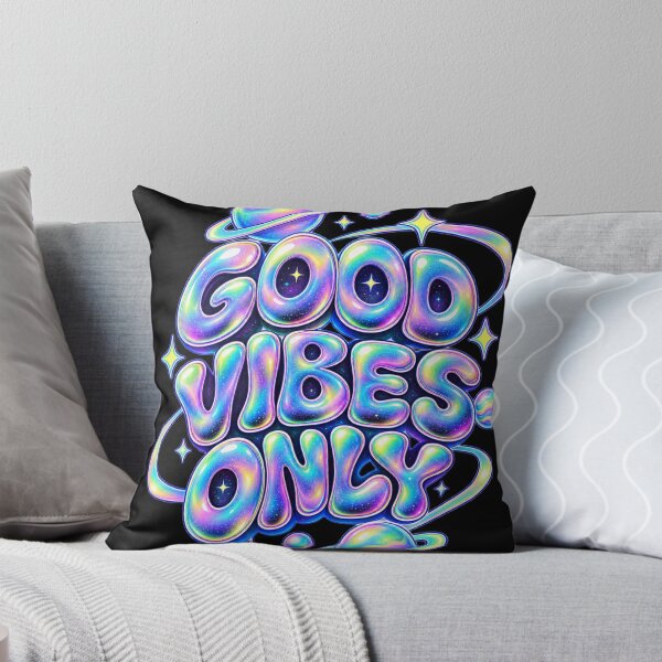 Item preview, Good Vibes Only Holographic Space Bubble Letters Y2K Design designed and sold by @SHINTOSARTSTORE.