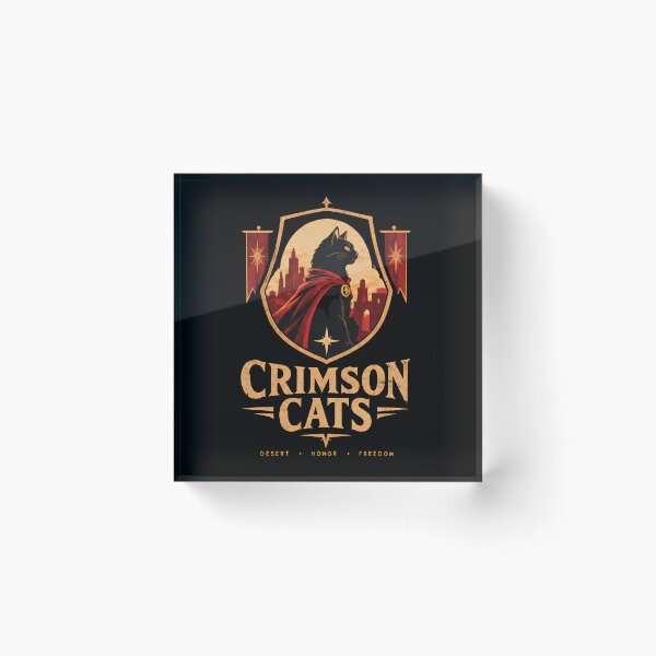 Item preview, Crimson Cats - Medieval Heraldic Cat Warrior Crest | Desert Honor Freedom Vintage Poster designed and sold by Retro Whiskers.