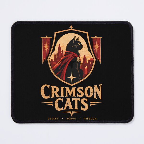 Item preview, Crimson Cats - Medieval Heraldic Cat Warrior Crest | Desert Honor Freedom Vintage Poster designed and sold by Retro Whiskers.