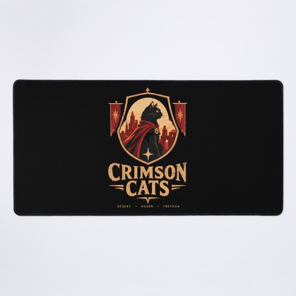 Item preview, Crimson Cats - Medieval Heraldic Cat Warrior Crest | Desert Honor Freedom Vintage Poster designed and sold by Retro Whiskers.