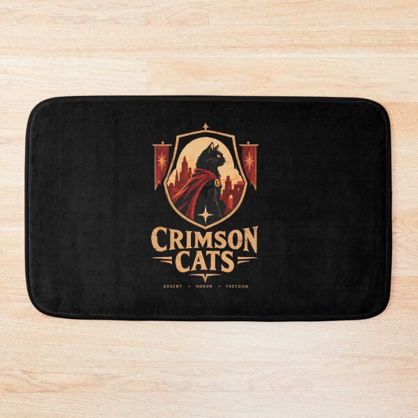 Item preview, Crimson Cats - Medieval Heraldic Cat Warrior Crest | Desert Honor Freedom Vintage Poster designed and sold by Retro Whiskers.