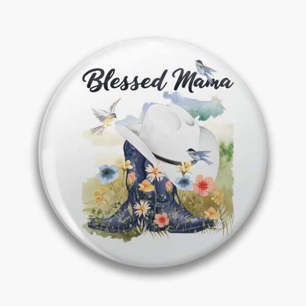 Item preview, Blessed Mama with Cowboy Boots/Hat, Wildflowers, Birds & Meadow Background designed and sold by JeweledDesigns.