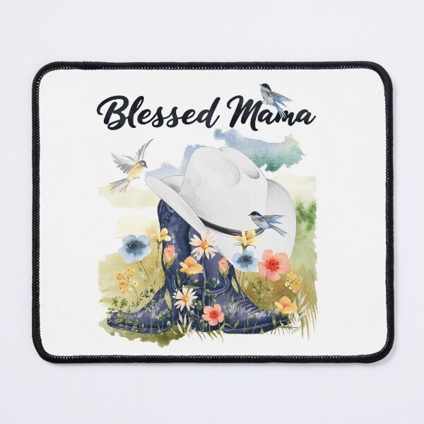 Item preview, Blessed Mama with Cowboy Boots/Hat, Wildflowers, Birds & Meadow Background designed and sold by JeweledDesigns.