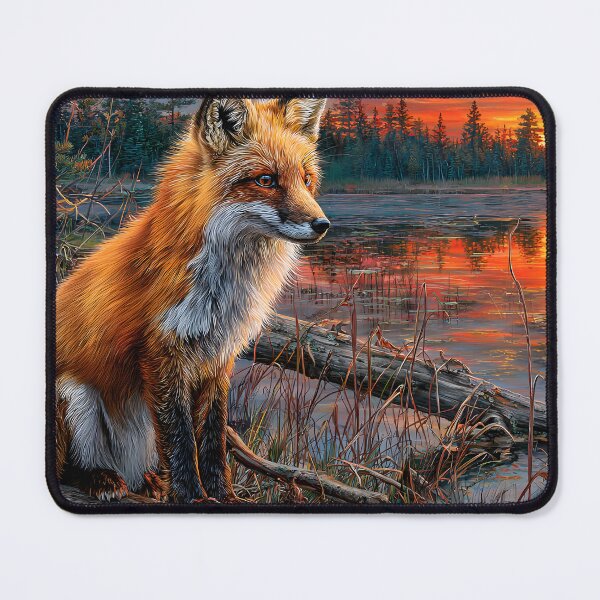 Item preview, Majestic Fox by the Tranquil Lake at Sunset designed and sold by Artessie.