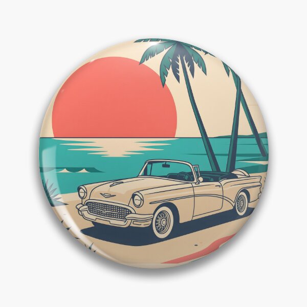 Item preview, Vintage Light-Colored Classic Car by the Sea – Retro Coastal Beach Design designed and sold by Sea Gem.