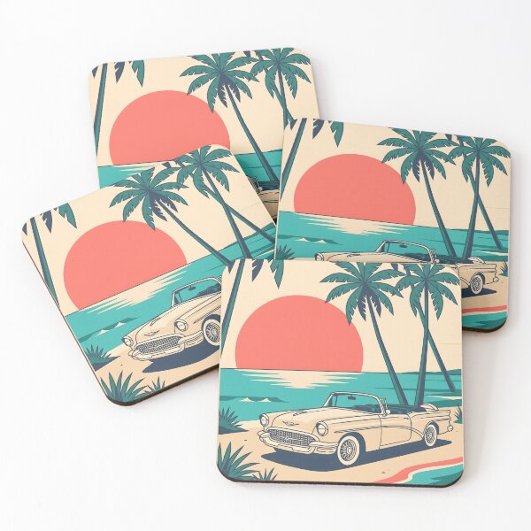 Item preview, Vintage Light-Colored Classic Car by the Sea – Retro Coastal Beach Design designed and sold by Sea Gem.