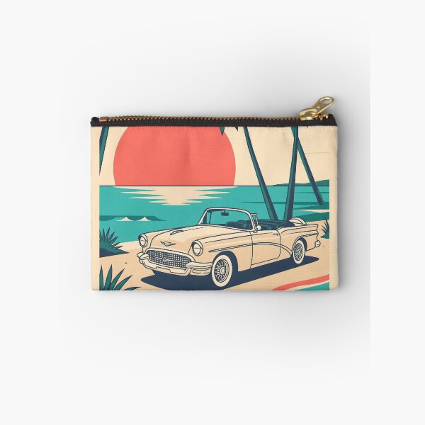 Item preview, Vintage Light-Colored Classic Car by the Sea – Retro Coastal Beach Design designed and sold by Sea Gem.