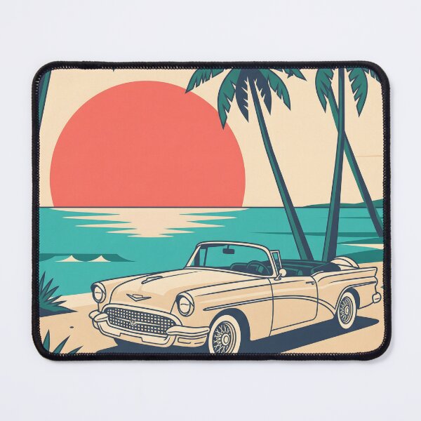 Item preview, Vintage Light-Colored Classic Car by the Sea – Retro Coastal Beach Design designed and sold by Sea Gem.