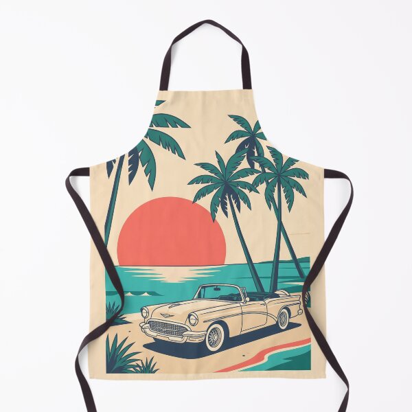 Item preview, Vintage Light-Colored Classic Car by the Sea – Retro Coastal Beach Design designed and sold by Sea Gem.