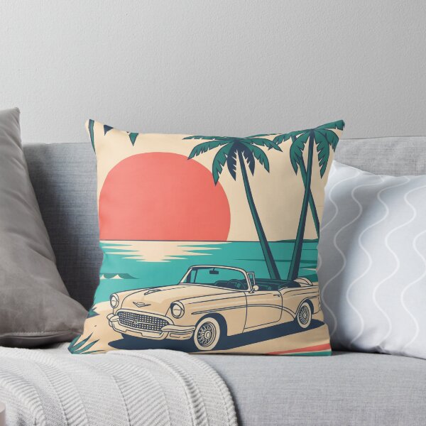 Item preview, Vintage Light-Colored Classic Car by the Sea – Retro Coastal Beach Design designed and sold by Sea Gem.