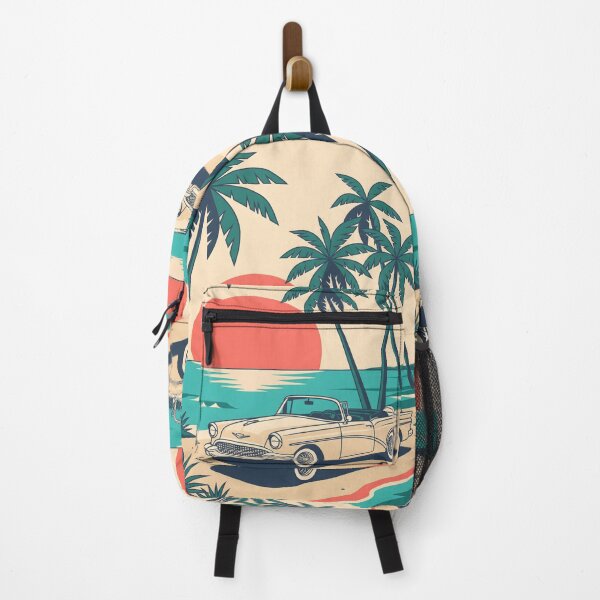 Item preview, Vintage Light-Colored Classic Car by the Sea – Retro Coastal Beach Design designed and sold by Sea Gem.