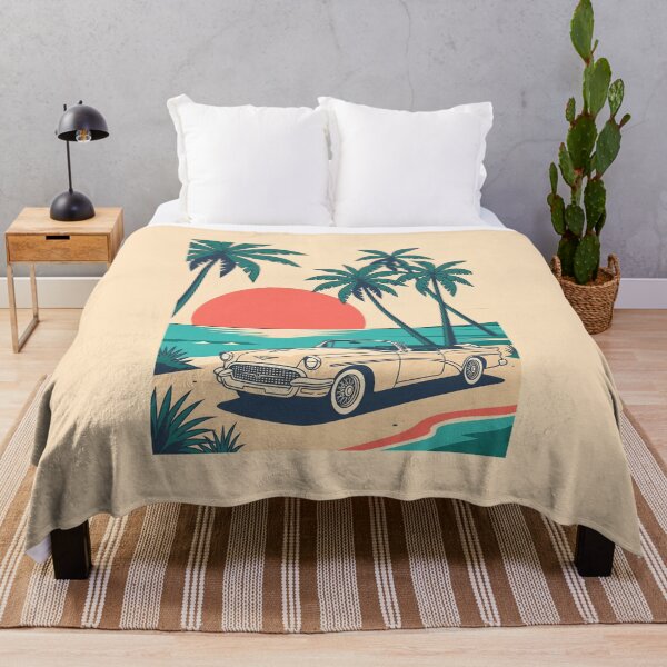 Item preview, Vintage Light-Colored Classic Car by the Sea – Retro Coastal Beach Design designed and sold by Sea Gem.