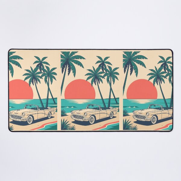 Item preview, Vintage Light-Colored Classic Car by the Sea – Retro Coastal Beach Design designed and sold by Sea Gem.