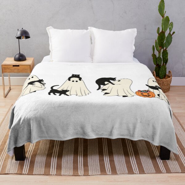 Item preview, Cute Ghost and Black Cat Halloween Design, Minimalist Spooky Season Ghosts with Kittens, Cozy Autumn Illustration designed and sold by MAXIZPRINT.