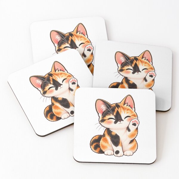 Item preview, Cute Calico Cat Waving – Kawaii Kitty Paw designed and sold by House of Vardit.