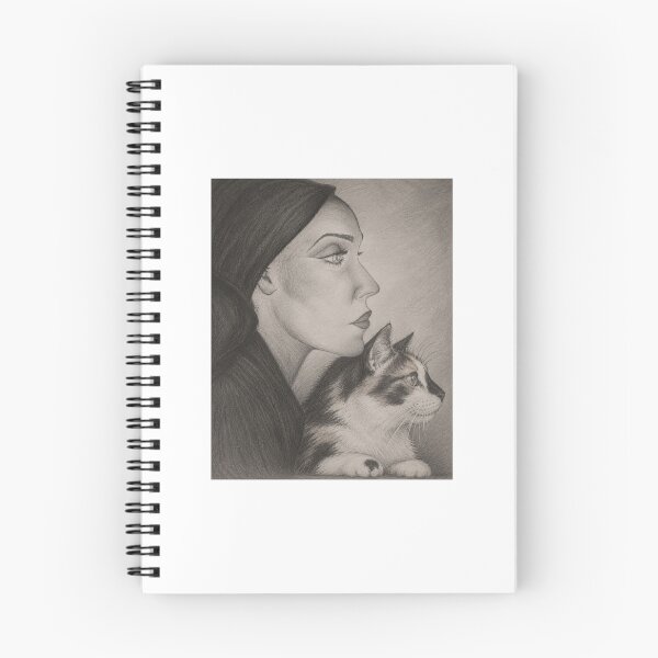 Artikelvorschau, Woman and Calico Cat – Vintage Pencil Portrait entworfen und verkauft von House of Vardit.