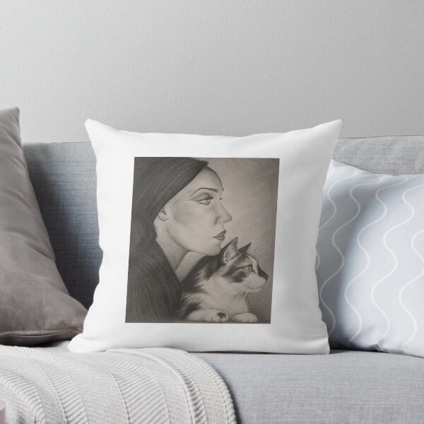 Item preview, Woman and Calico Cat – Vintage Pencil Portrait designed and sold by House of Vardit.