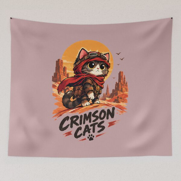 Item preview, Crimson Cats - Kawaii Adventure Cat Explorer Cute Chibi Desert Warrior Sticker designed and sold by Retro Whiskers.