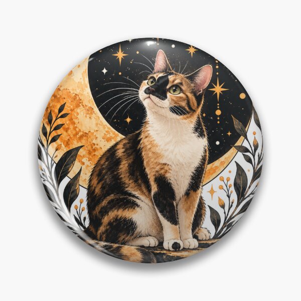 Item preview, Celestial Calico Cat – Boho Moon & Stars designed and sold by House of Vardit.