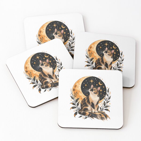 Item preview, Celestial Calico Cat – Boho Moon & Stars designed and sold by House of Vardit.