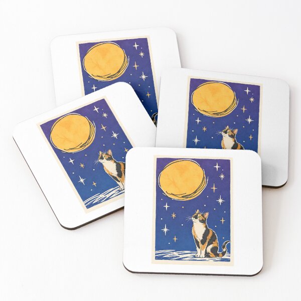 Item preview, Calico Cat Under the Golden Moon – Celestial Night Art designed and sold by House of Vardit.