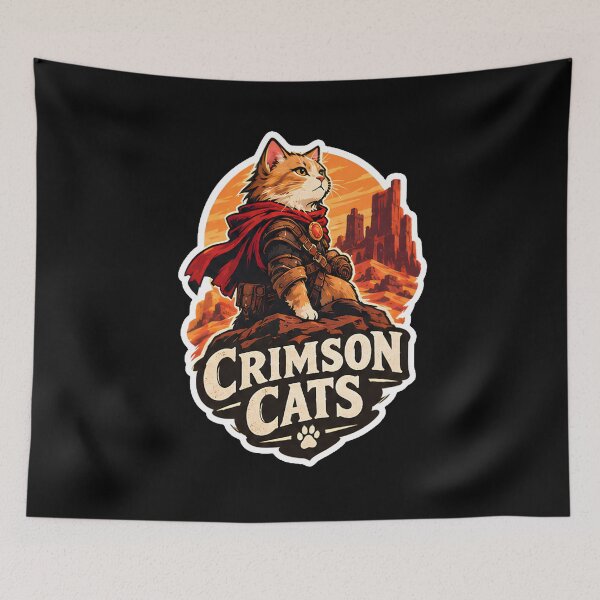 Item preview, Crimson Cats - Retro Vintage Sunset Cat Warrior Distressed 70s Style Desert Poster designed and sold by Retro Whiskers.