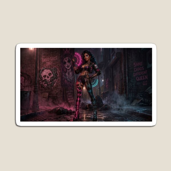 Item preview, Cyberpunk Jester Girl Neon Alley  designed and sold by Divinedesignbydulce.