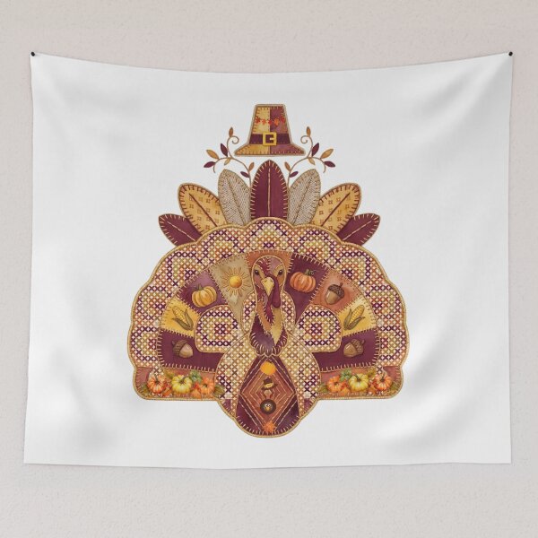 Item preview, Thanksgiving turkey cross stitch design, folk art, autumn embroidery designed and sold by VibranPalette.