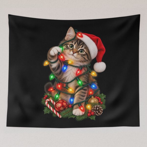 Item preview, Cat in Christmas Lights designed and sold by RockitBaby.