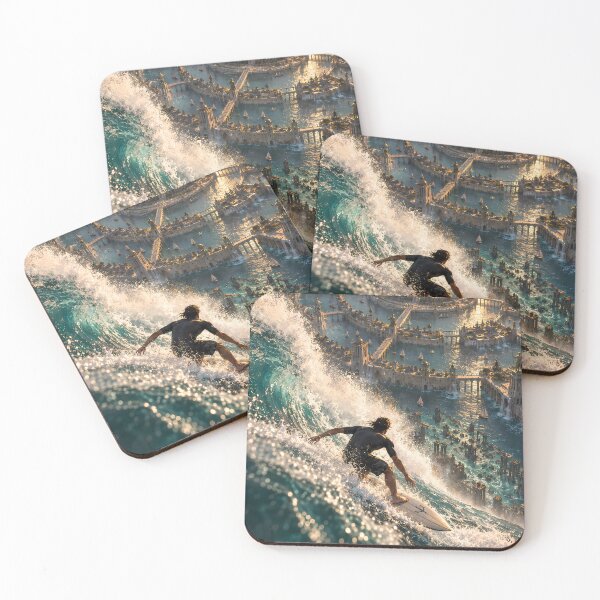 Item preview, Atlantis Surfer: Golden Hour Over the Lost City designed and sold by Extravanganzza.