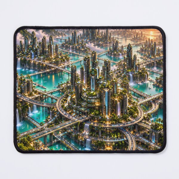 Item preview, Futuristic Tropical City Paradise – Neon Sci-Fi Waterfall Metropolis designed and sold by IRON SIREN.