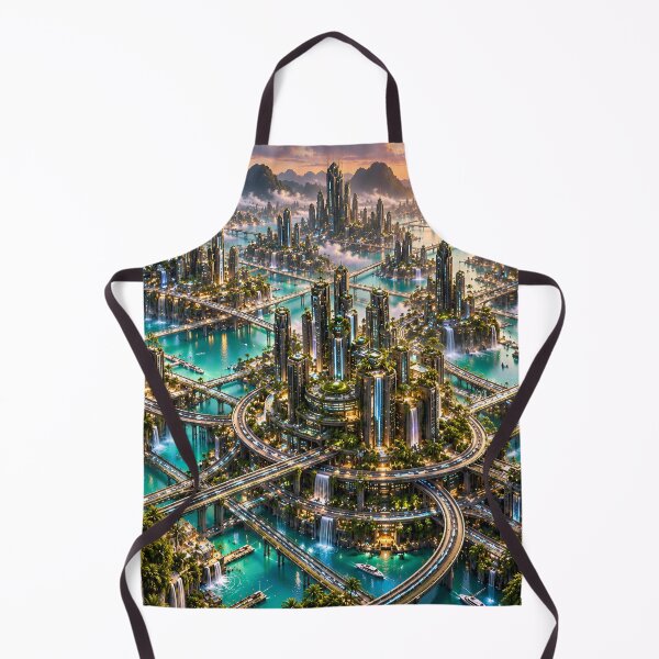 Item preview, Futuristic Tropical City Paradise – Neon Sci-Fi Waterfall Metropolis designed and sold by IRON SIREN.