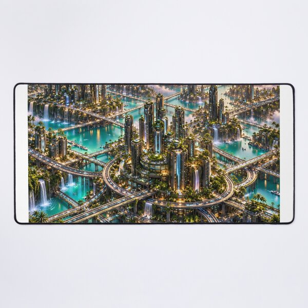 Item preview, Futuristic Tropical City Paradise – Neon Sci-Fi Waterfall Metropolis designed and sold by IRON SIREN.