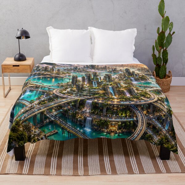 Item preview, Futuristic Tropical City Paradise – Neon Sci-Fi Waterfall Metropolis designed and sold by IRON SIREN.