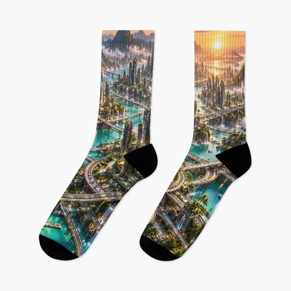 Item preview, Futuristic Tropical City Paradise – Neon Sci-Fi Waterfall Metropolis designed and sold by IRON SIREN.