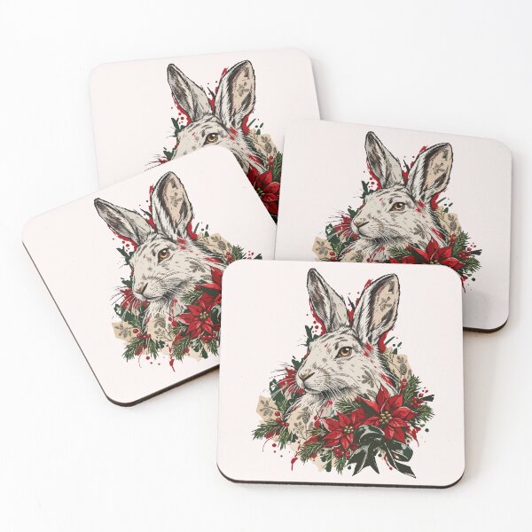 Item preview, White hare celebrates Christmas among poinsettias designed and sold by TaruHonu.