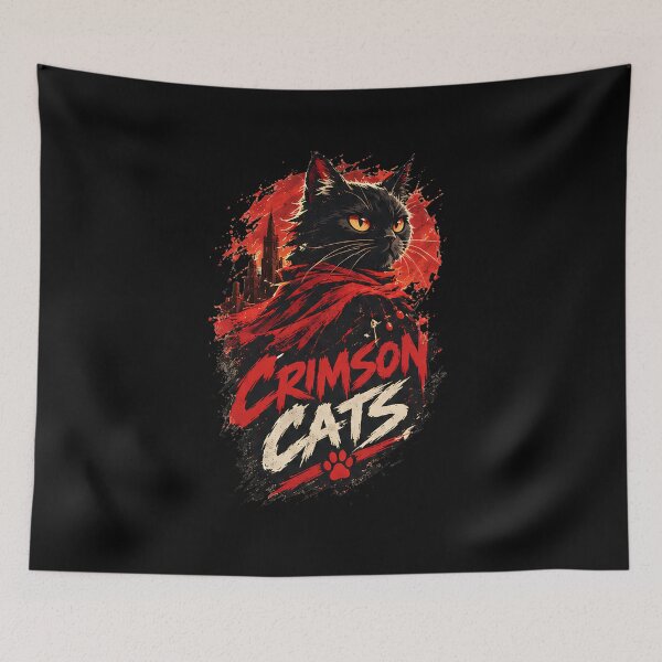 Item preview, Crimson Cats - Gothic Black Cat Paint Splatter Dark Fantasy Art Red Cape designed and sold by Retro Whiskers.