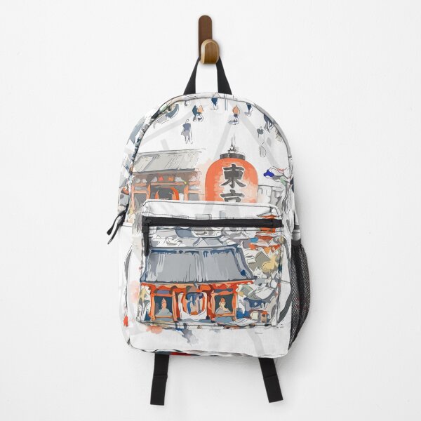 Item preview, Japanese City Travel Line Art Sketch with Cyclist and Temple designed and sold by maewjpho.