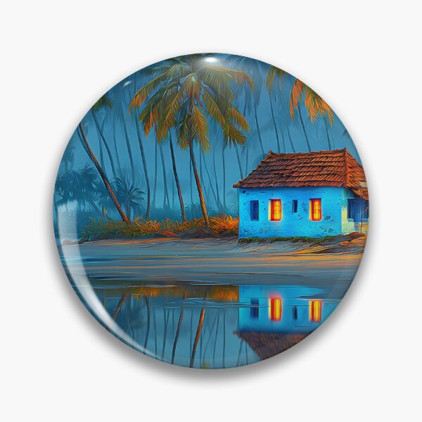 Item preview, Serene Beach House with Palm Trees at Sunset Glow designed and sold by Artessie.